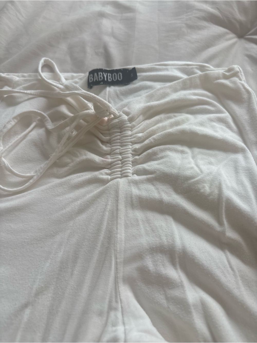 White Ruched Drawstring Wide-Leg Lounge Pants - Picture 4 of 4